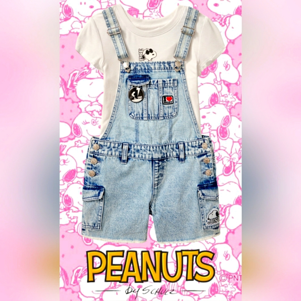 Justice PEANUTS SNOOPY Denim Overall Set + Snoopy Shirt | NWT | Size 14-16